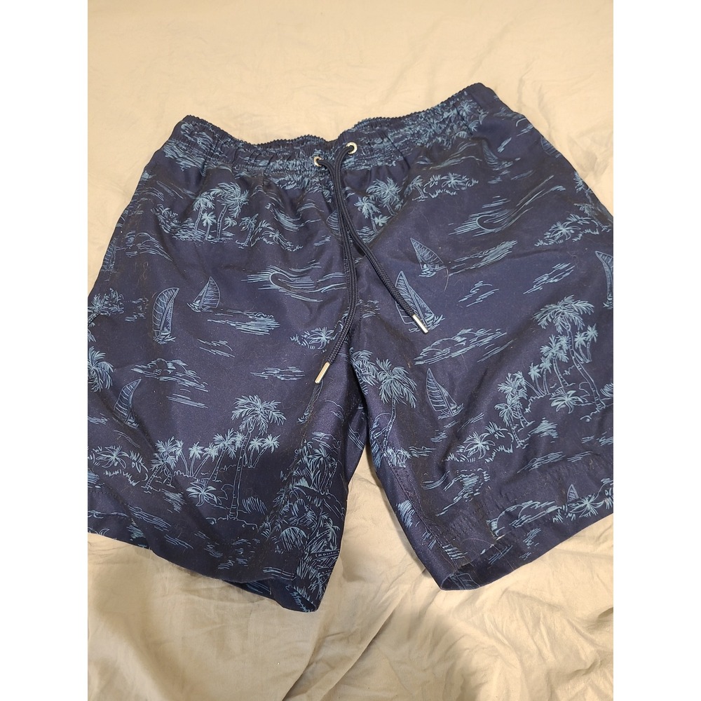Lands End Men SZ M 32-34" tropical print blue‎ swim shorts vacation